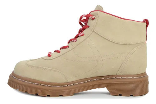 Bota Feminina Cravo E Canela Coturno Couro Bege - 1522cc