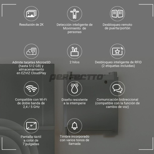 Videoportero Electrico Wifi Ezviz Hp7 + Pantalla Adicional