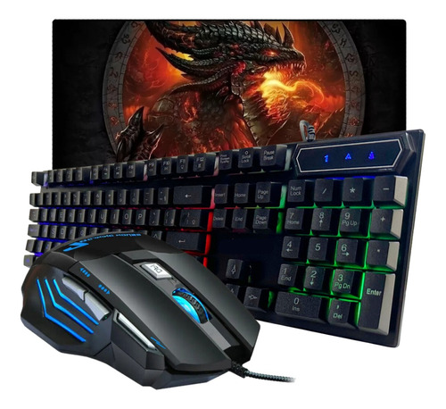 Kit Teclado Gamer Semi Mecanico Led Rgb Mouse Mouse Pad Cor Do Teclado Preto