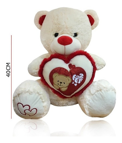 Peluche Oso Con Vivos Rosas Y Rojos Con Corazon