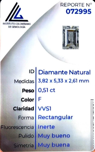 Diamante Natural Certificado 0.51ct 