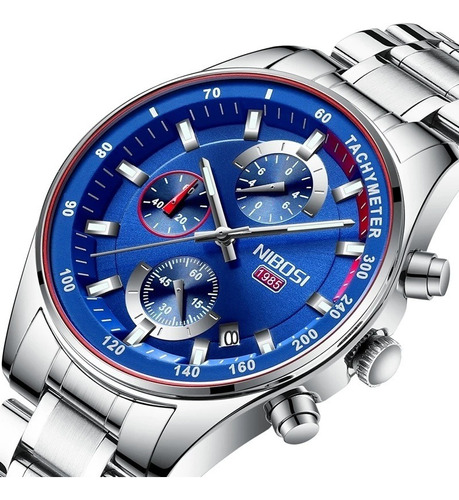 Relógio Azul Top Luxo Cronógrafo Aço Inox Promoção 