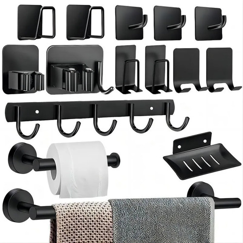 Juego Accesorios Para Baño Acero Inoxidable Toallero 15pzs Negro