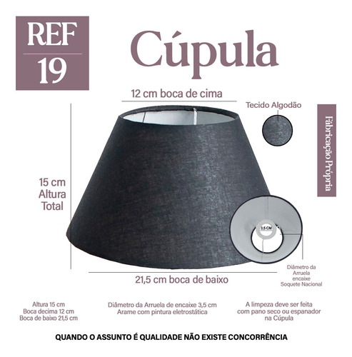 Cúpula Para Abajur Tecido Algodão Preto Ref 19 Tangerina Mca