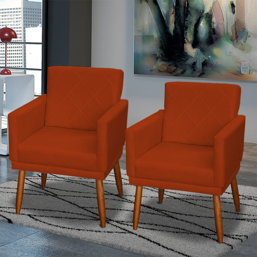 Kit 3 Poltronas Decorativas Para Recepção Consultório Cores Cor Terracota Desenho Do Tecido Suede Liso