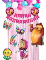Comprar Combo 2  Globos Festejo Masha Y Oso Banderín Numero Cortina