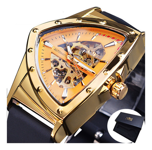 Relógio Mecânico Luminoso De Silicone Winner Para Homens Cor Do Fundo Dourado
