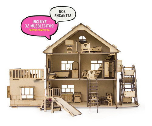 Casita Casa De Muñeca Vuelta Al Mundo 32 Muebles Fibrofacil