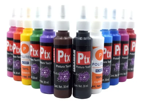 Pintura Textil Acrilica Politec Clasica 12 Piezas 30 Ml C/u