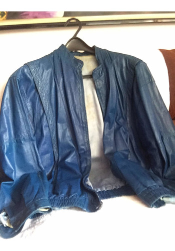 Chaqueta En Piel Azul Para Caballero Modelo Retro!!!