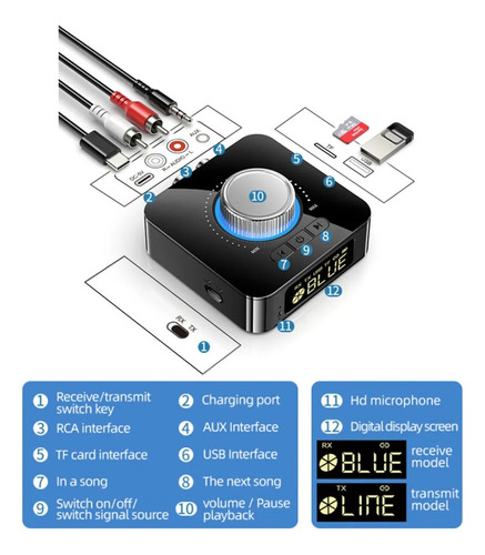 Bluetooth5.0 Transmisor/receptor Audio Portátil 2en1 Adapter