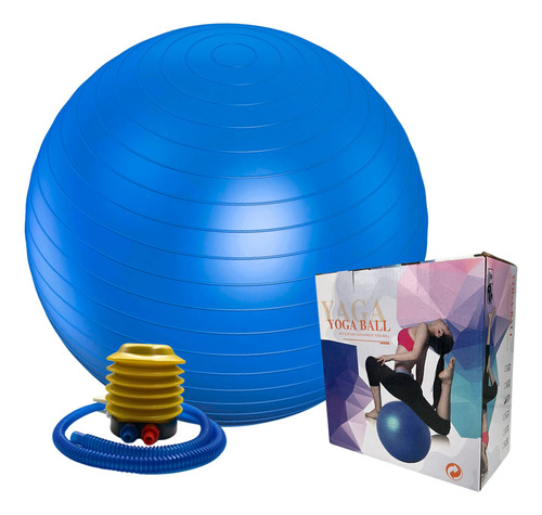 Pelota De Pilates O Balón De Yoga & Pilates De 65cm+inflador Color Azul Lisa