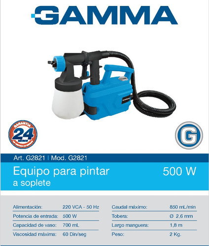 Gamma G2821 equipo para pintar compresor soplete 500w 700mL