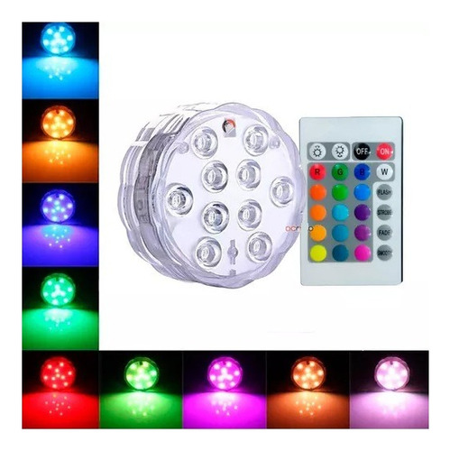 Luz Led Control Remoto Luces Multicolor Sumergible Piscina 