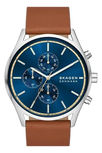 Relógio Skagen Masculino Prateado Fundo Azul Skw6916b1d1mx Denmark