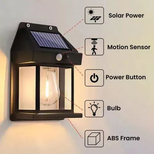 2 Unidades Farola De Pared Carga Solar Luz Led Blanco Cálido Negro