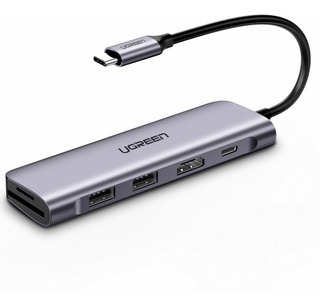 Hub 6 En 1 Usb C Ugreen Hdmi 4k 2usb 3.0 Sd/tf 100w Carga Pd