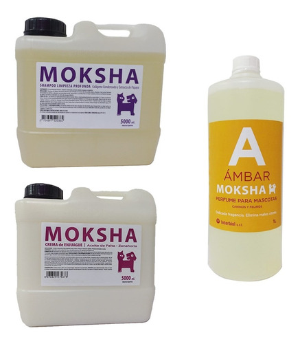 Shampoo Limpieza, Crema Enjuague Moksha X 5l Y Perfume Ambar