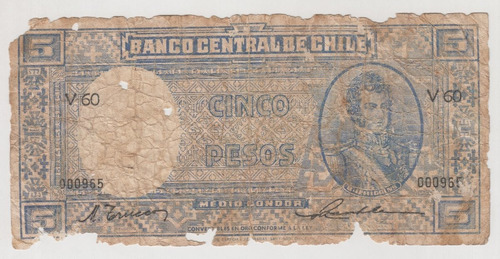 Billete Numero Bajo 965 De $5 Pesos Trucco Maschke (c85) 