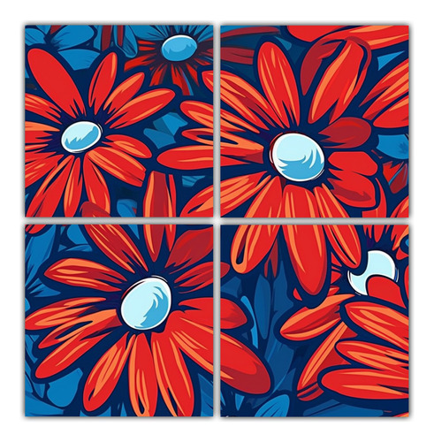 40x40cm Cuadro De Daisies En Tonos Rojos Estilo Pop Art