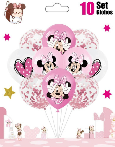 Imagen 1 de 2 de Set 10 Globos Latex Minnie Mouse Confetti