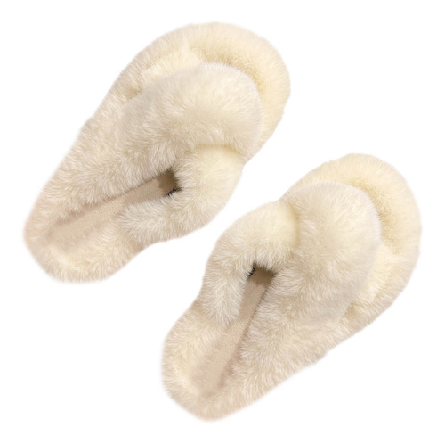 Pantuflas Peludas Con Punta Abierta Para Mujer, Estilo Banda