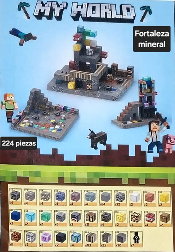 Juego Bloques Magnéticos Minecraft Cubos 224pzs+ 7personajes