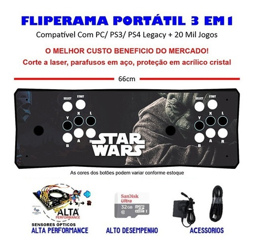 Imagem 1 de 3 de Fliperama Portátil Slim 3 Em 1 Com Sensor Óptico - Star Wars