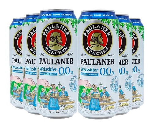 6x Cerveja Paulaner Weissbier Sem Alcool  Lata 500ml