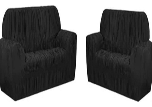 Capa De Sofa 3 E 2 Lugares Decorativa Natal Elasticada Cor Preto Liso