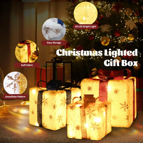 Christmas Lighted Gift Boxes Decorations Husuime Set Of 3