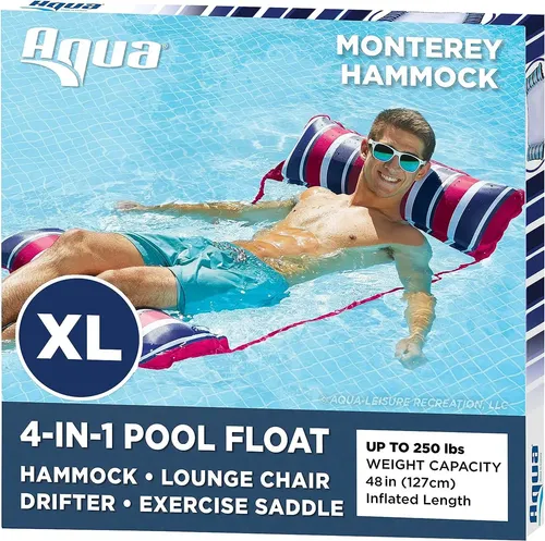 Hamaca De Agua 4 En 1 Flotador XL Para Piscina Y Playa – Colchoneta Inflable Con Reposacabezas, De PVC Y Malla, Transpirable Y Portátil