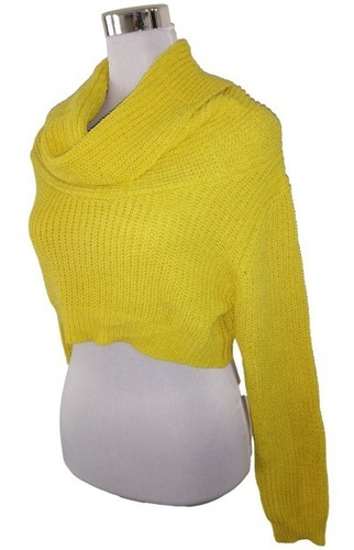 Sweater Chaleco Tejido Corto Amarillo De Mujer