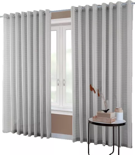 Cortina Blackout Pvc C Tecido Voil Xadrez 2,80 X 1,60 Branco