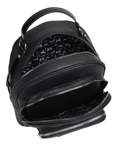 Imagen 3 de 5 de Mochila Cuero Sintetico Mujer Tachas Negra Bolsillos Lima
