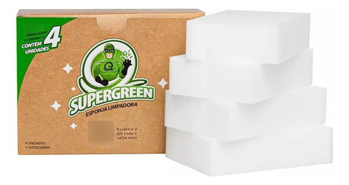 Esponja Mágica Limpadora Supergreen - 4 Unidades - Akora