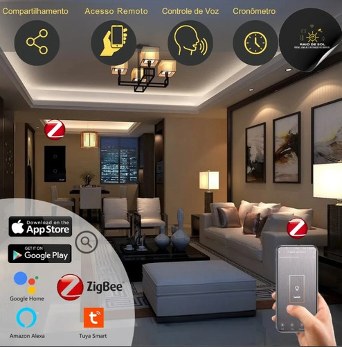 Interruptor Zigbee Inteligente 3 Botões Smart Touch Alexa Ek Preto