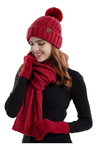 Gorro Cálido Invierno Mujer, Bufanda Larga, Guantes Con Con