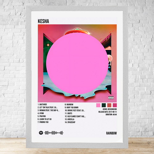 Cuadro Kesha Rainbow 30x40 Con Vidrio Y Marco Madera C550 Blanco Moderno