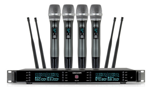 Microfono Gc Gc04s Inalambrico 4 Antenas De Mano Sistema Uhf Color Negro