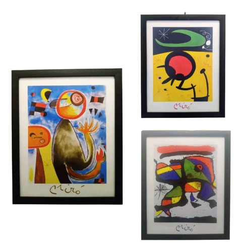 Tres Litografías De Miró Enmarcadas 50 X 40 Cms