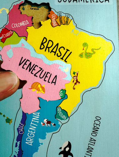Juego Rompecabezas Puzzle Marca Plan Z De Madera Duradera Colores Llamativos Encastre Mapa Sudamericano Incluye 14 Piezas Sudamericano Aprendizaje Temprano Divertido Educación Segura