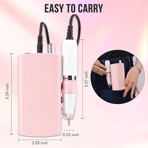 Taladro P/ Uñas Makartt Con Accesorios, Portátil, Recargable