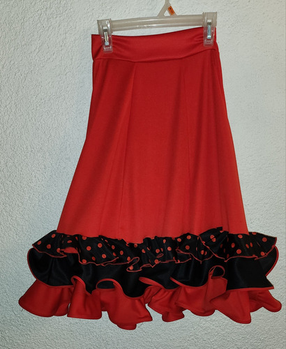 Pollera Falda Flamenco Niña Bailarina Roja 3 Voladitos 