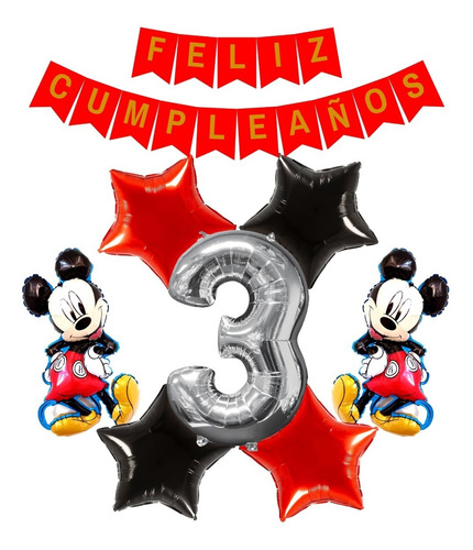 Combo Kit Deco Fiesta Globos Mickey 3 