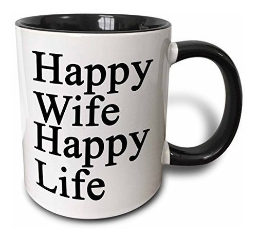 3drose Wife - Taza Negra Happy Life, 11 Oz