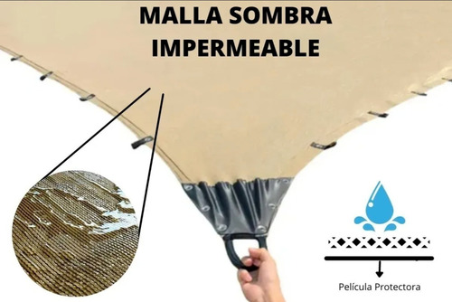 Malla Sombra Impermeable 2x3 M 90% Beige Raschel Reforzada 