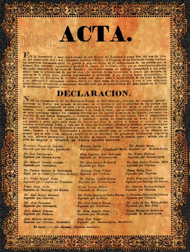 Pósters Acta Del Día De La Independencia Argentina 9/7/1816