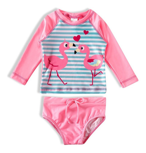 Imagem 1 de 6 de Conjunto Bebe Infantil Biquini Camiseta Praia Proteção Solar