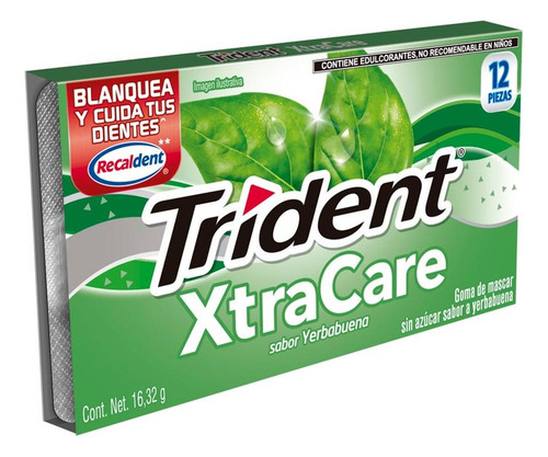 Goma De Mascar Trident Xtra Care Chicle Yerbabuena 12 Piezas